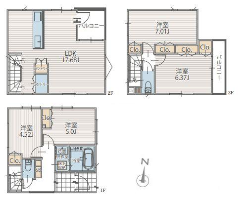 【1号棟】中原区新築戸建パントリー2面バルコニー