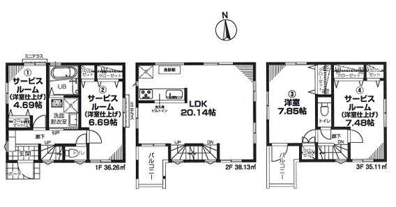 【2号棟】川崎市新築戸建2台駐車可LDK20帖