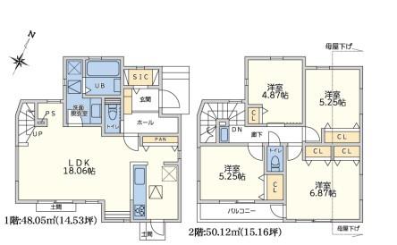 【A号棟】緑区新築戸建　LDK18帖　リビング階段　SIC