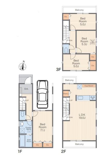 【1号棟】藤沢市新築戸建　LDK19帖　ビルトイン車庫