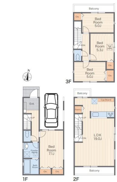 【2号棟】藤沢市新築戸建　LDK19帖　ビルトイン車庫