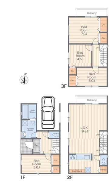 【3号棟】藤沢市新築戸建　LDK19帖　ビルトイン車庫