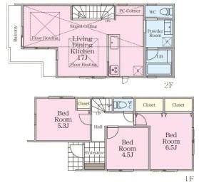 【1号棟】港北区新築戸建　床暖房　リビング階段
