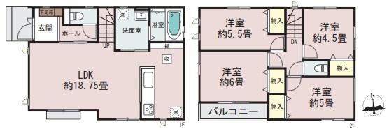 【2号棟】藤沢市新築戸建　LDK18帖　南面バルコニー