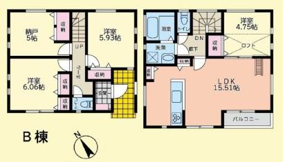 【B号棟】鎌倉市新築戸建　納戸　ロフト　南BL