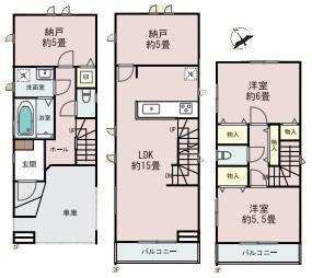 【1号棟】中原区新築戸建　ビルトイン車庫　納戸