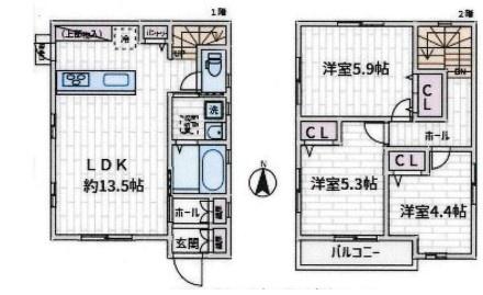 中区中古戸建　南面バルコニー　床暖房　パントリー