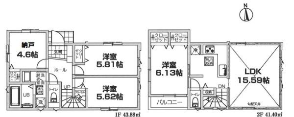 【1号棟】宮前区新築戸建　南面バルコニー　納戸