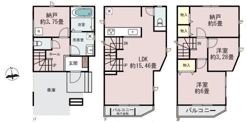 【B号棟】港北区新築戸建　リビング階段　納戸　角地