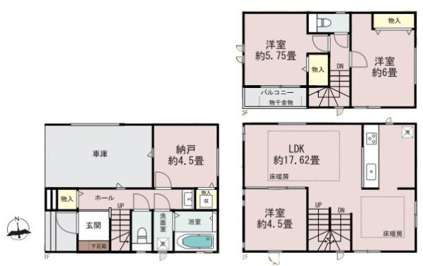 【1号棟】大田区新築戸建　床暖房　ビルトイン車庫