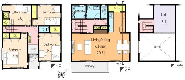 【2号棟】都筑区新築戸建　ロフト　パントリー　リビング20帖