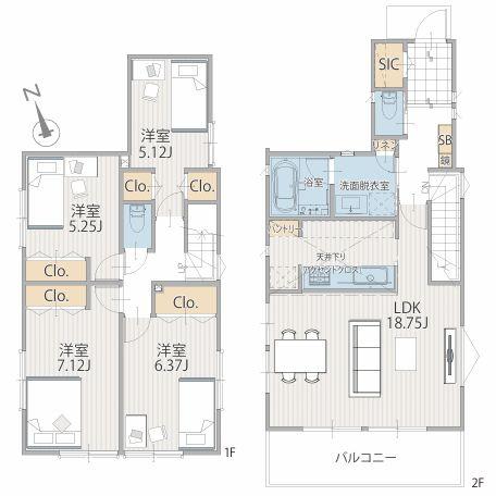 【1号棟】川崎市新築戸建南面バルコニーSIC
