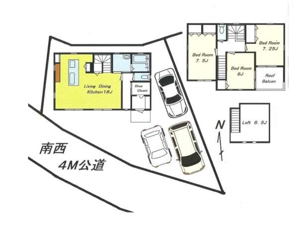 相模原市新築戸建　LDK18帖　ロフト　3台駐車可能