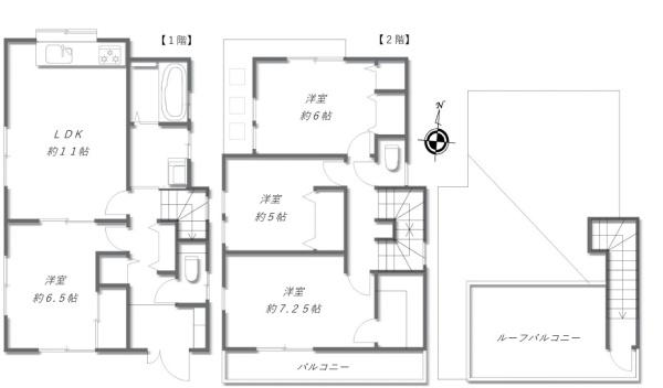 鶴見区中古戸建　ルーフバルコニー　都市ガス