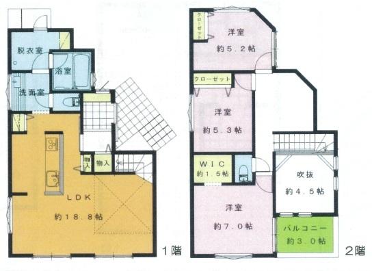 【B号棟】藤沢市新築戸建2台駐車可WICSIC吹抜