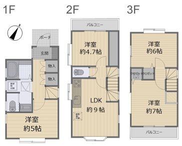 川崎市中古戸建ビルトイン車庫2面バルコニー