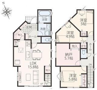 【2号棟】戸塚区新築戸建2台駐車可納戸
