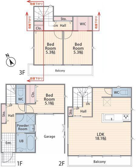 金沢区新築戸建ビルトイン車庫WICLDK18帖