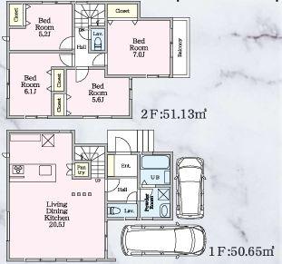 西区新築戸建2台駐車可LDK20帖角地