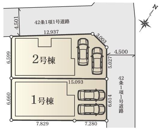 【2号棟】大和市新築戸建カースペース2台勾配天井
