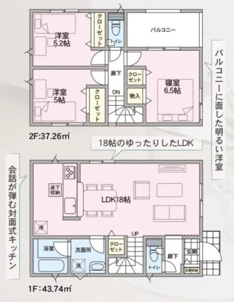 【1号棟】座間市新築戸建LDK18帖インナーバルコニー