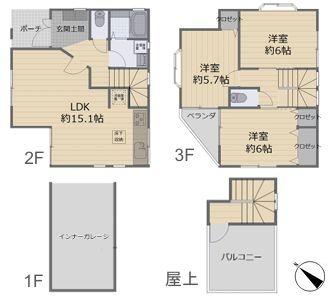 港南区中古戸建ビルトイン車庫バルコニー
