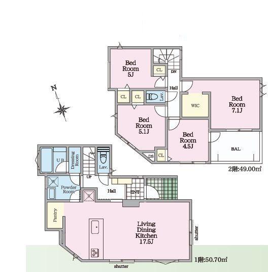 【13号棟】茅ヶ崎市新築戸建2台駐車可パントリー