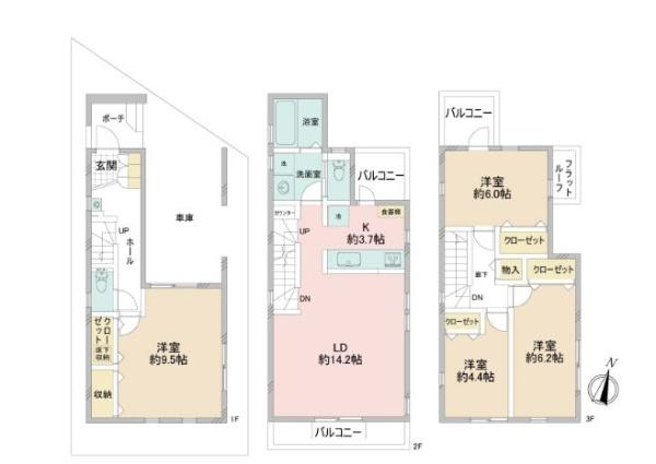 川崎市中古戸建ビルトイン車庫2面バルコニー