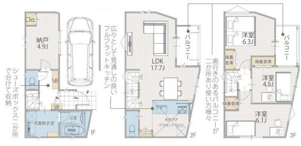 【1号棟】神奈川区新築戸建ビルトイン車庫