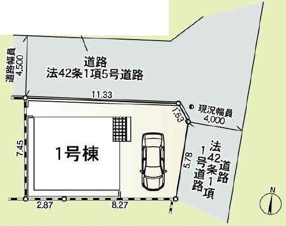 【1号棟】大和市新築戸建北東角地カースペース