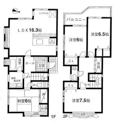 港南区中古戸建地下車庫2台駐車可各居室6帖以上