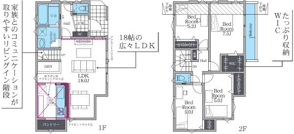 【1号棟】茅ヶ崎市新築戸建WICLDK18帖パントリー