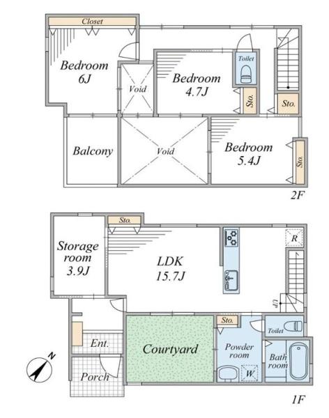 泉区新築戸建中庭付き吹抜け