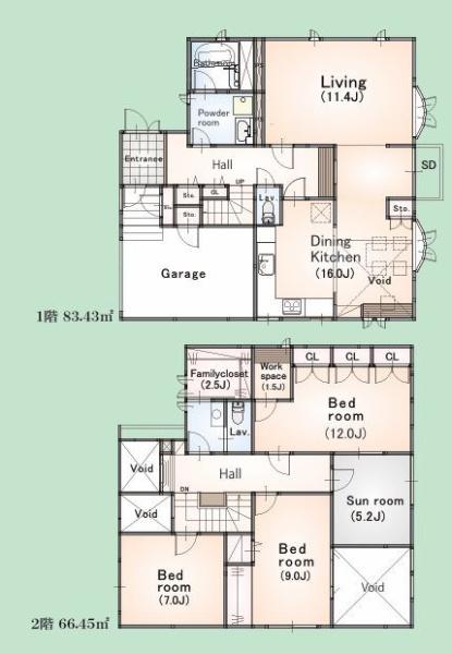 戸塚区中古戸建電動シャッターガレージ吹抜け