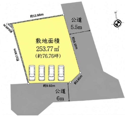 川崎市売地建築条件なし南東角地敷地76坪超