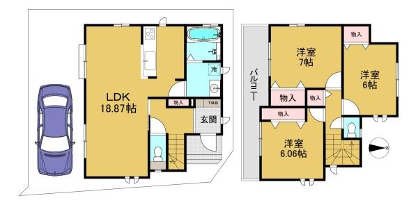 長岡京市滝ノ町2丁目の新築一戸建(間取り)