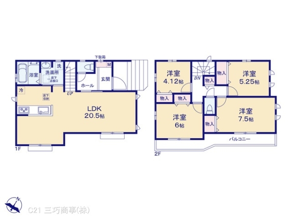 所沢市東所沢3丁目の新築一戸建(間取り)