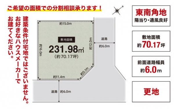 高槻市大和１丁目　建築条件なし土地