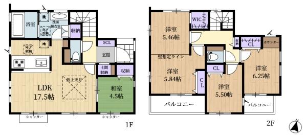 生駒市北大和4丁目の新築一戸建(間取り)