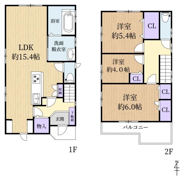 生駒市小明町の中古一戸建て(間取り)