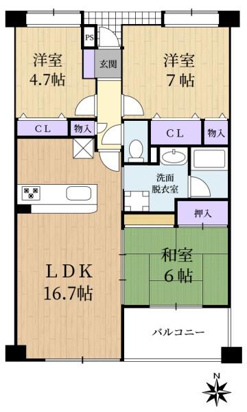 ロイヤルヒルズ富雄F棟(間取り)