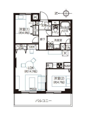 小松川パークマンション２号棟　8階