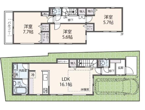 京都市伏見区深草大亀谷西寺町の新築一戸建(間取り)