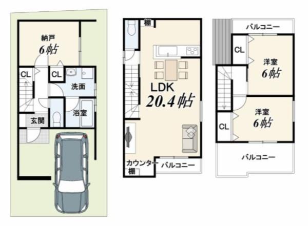 京都市西京区下津林中島町の新築一戸建(間取り)