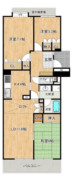 レークヒルズ野多目1番館B(間取り)