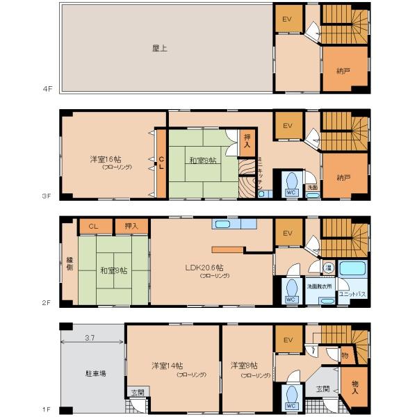 上田の湯町　ＲＣ造４階建既存住宅