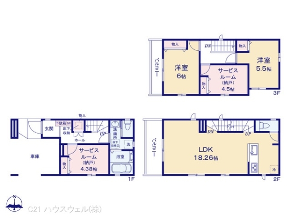 川口市上青木西3丁目の新築一戸建(間取り)