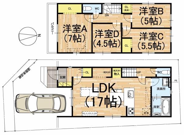 京都市北区大将軍坂田町の新築一戸建(間取り)