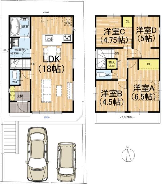 京都市伏見区醍醐古道町の新築一戸建(間取り)