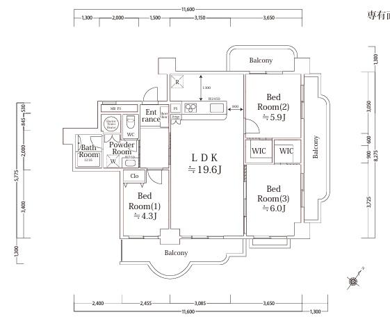 パレロワイヤル盛岡　10階　３LDK